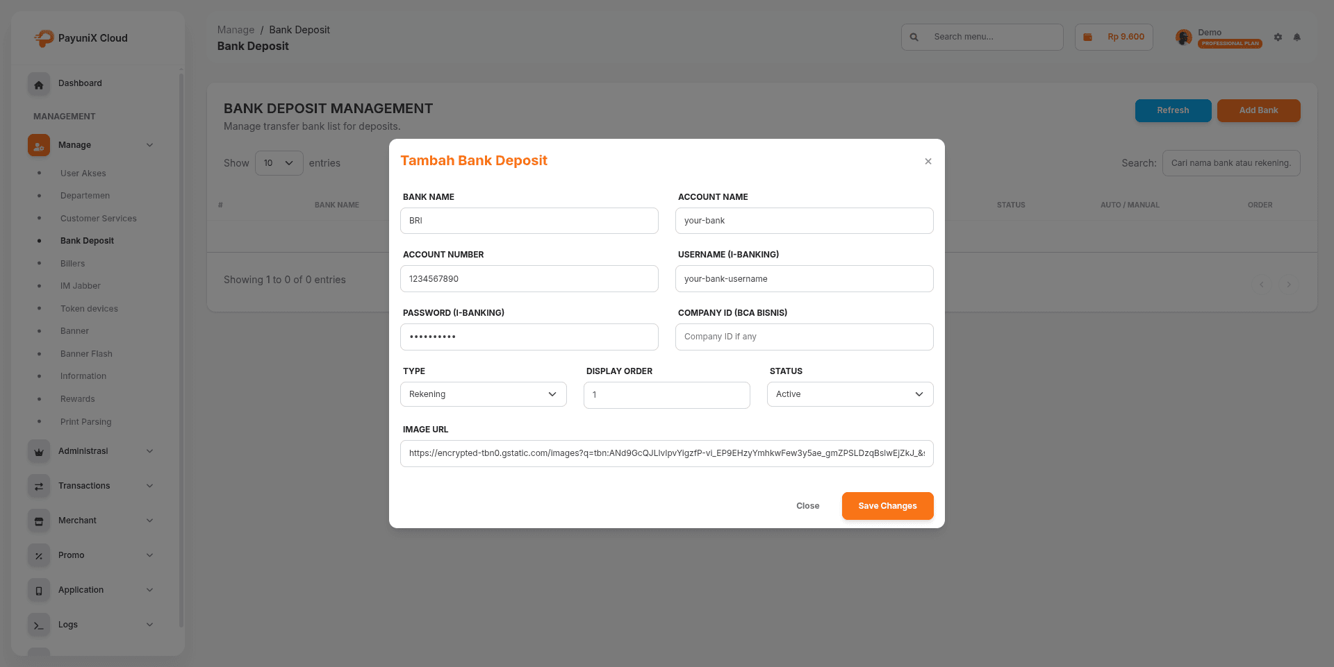 Masuk menu Bank