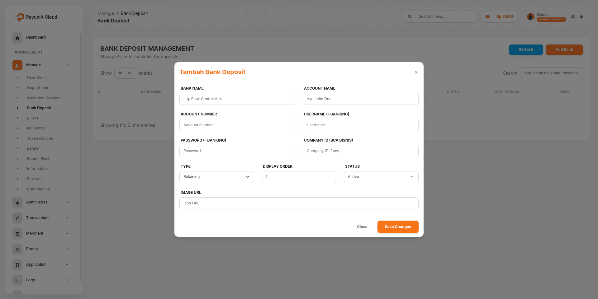 Masuk menu Bank