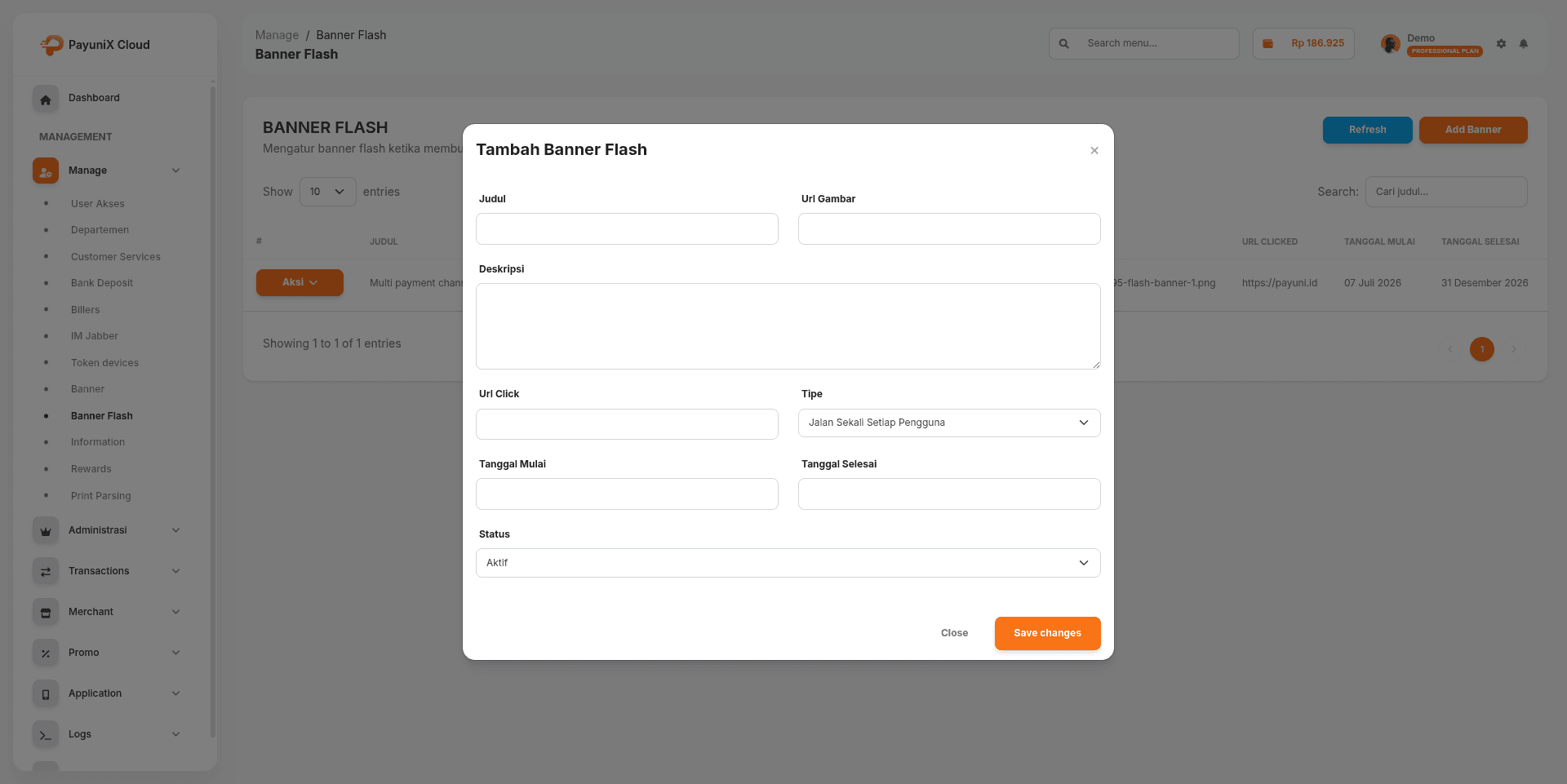 Form Tambah Banner Flash