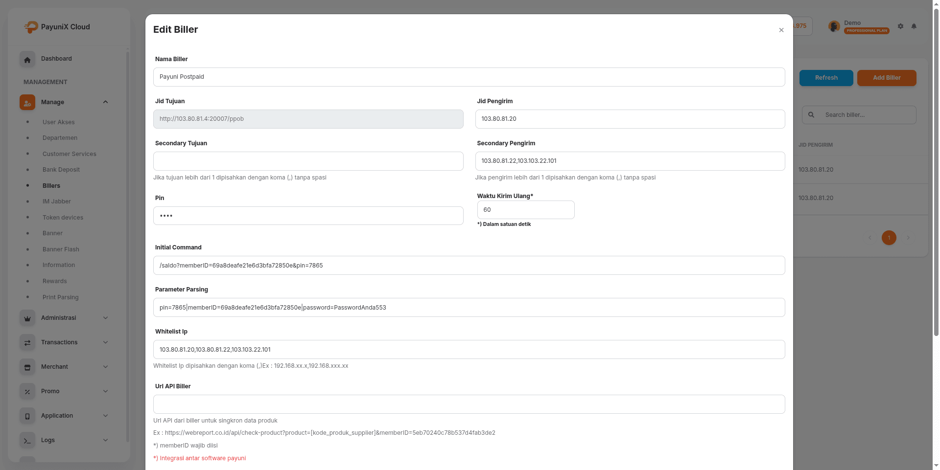Field pin, initail command, parameter parsing