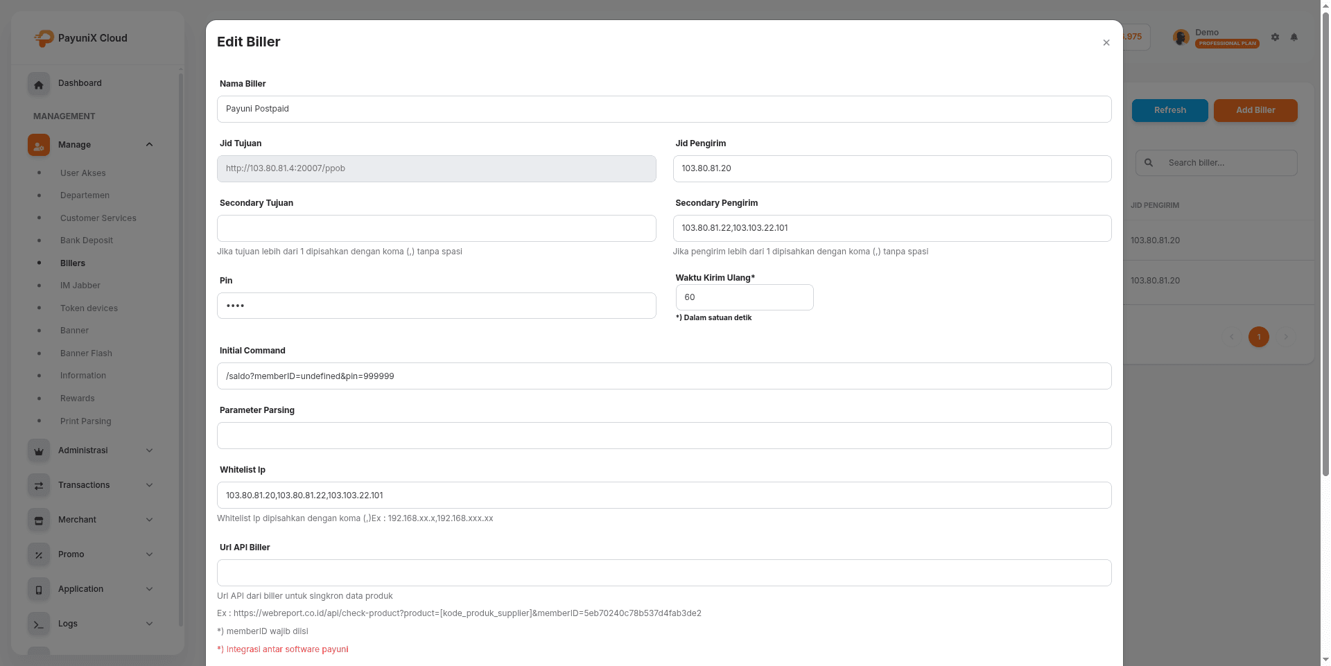Field pin, initail command, parameter parsing