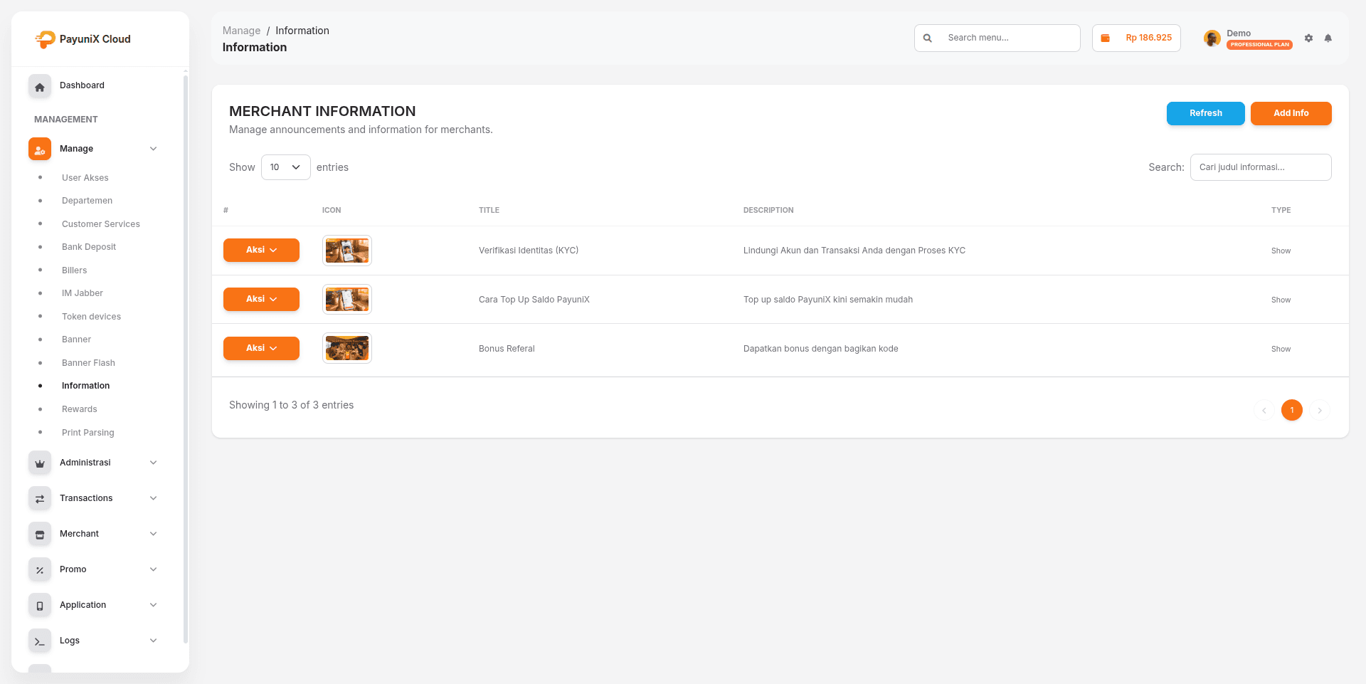 Daftar informasi merchant