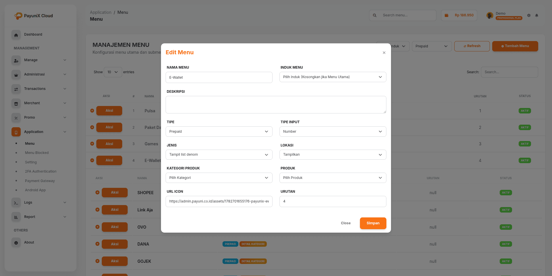 Form Edit Menu