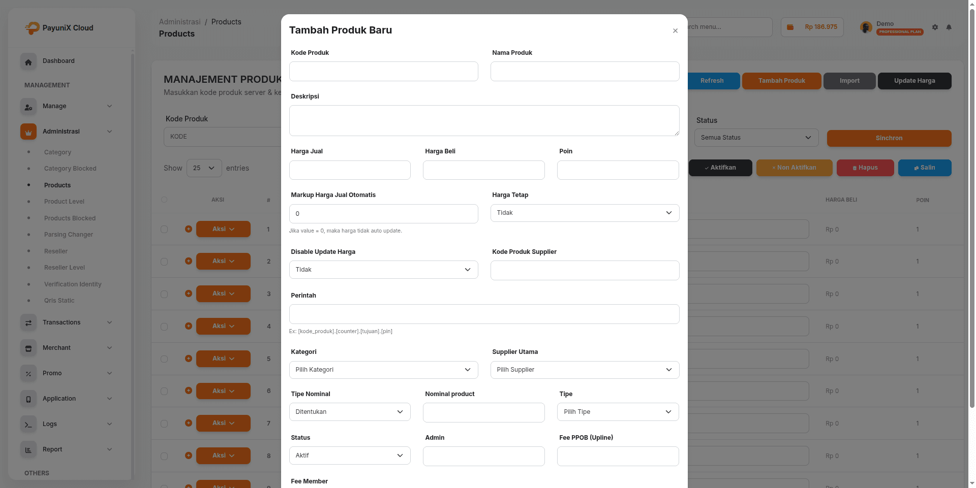 Form Tambah Produk Baru