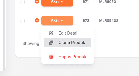 Opsi Clone Produk pada menu Aksi