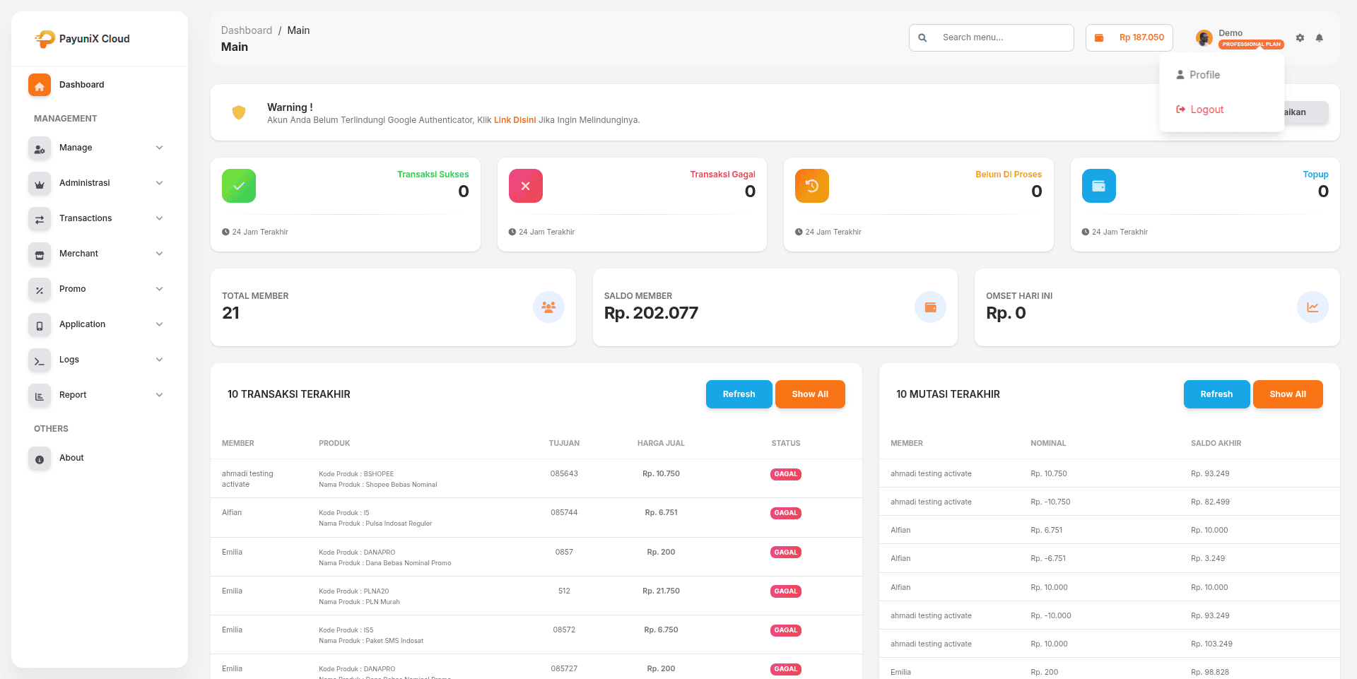 Masuk menu profil