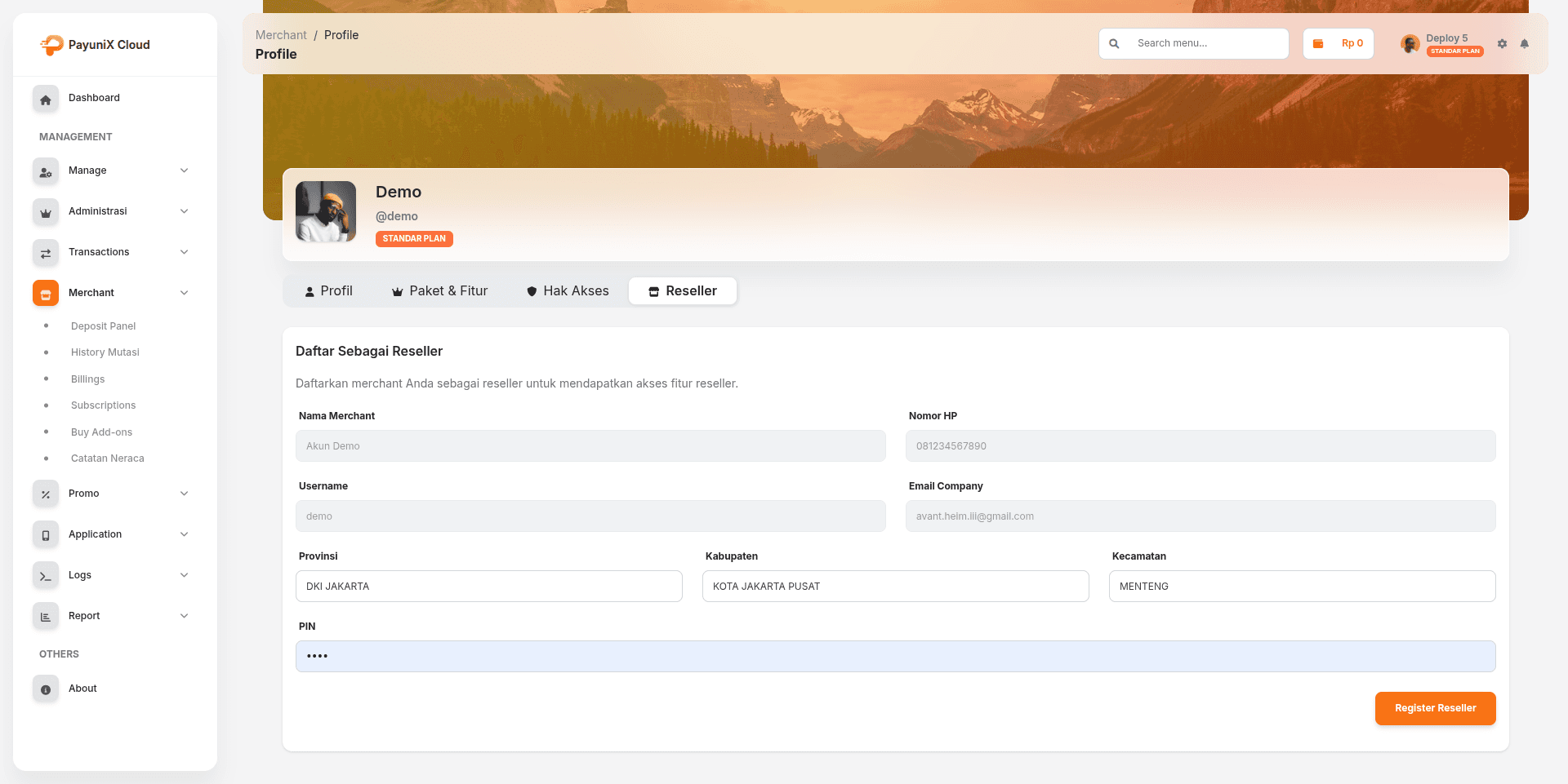 Masuk menu profil