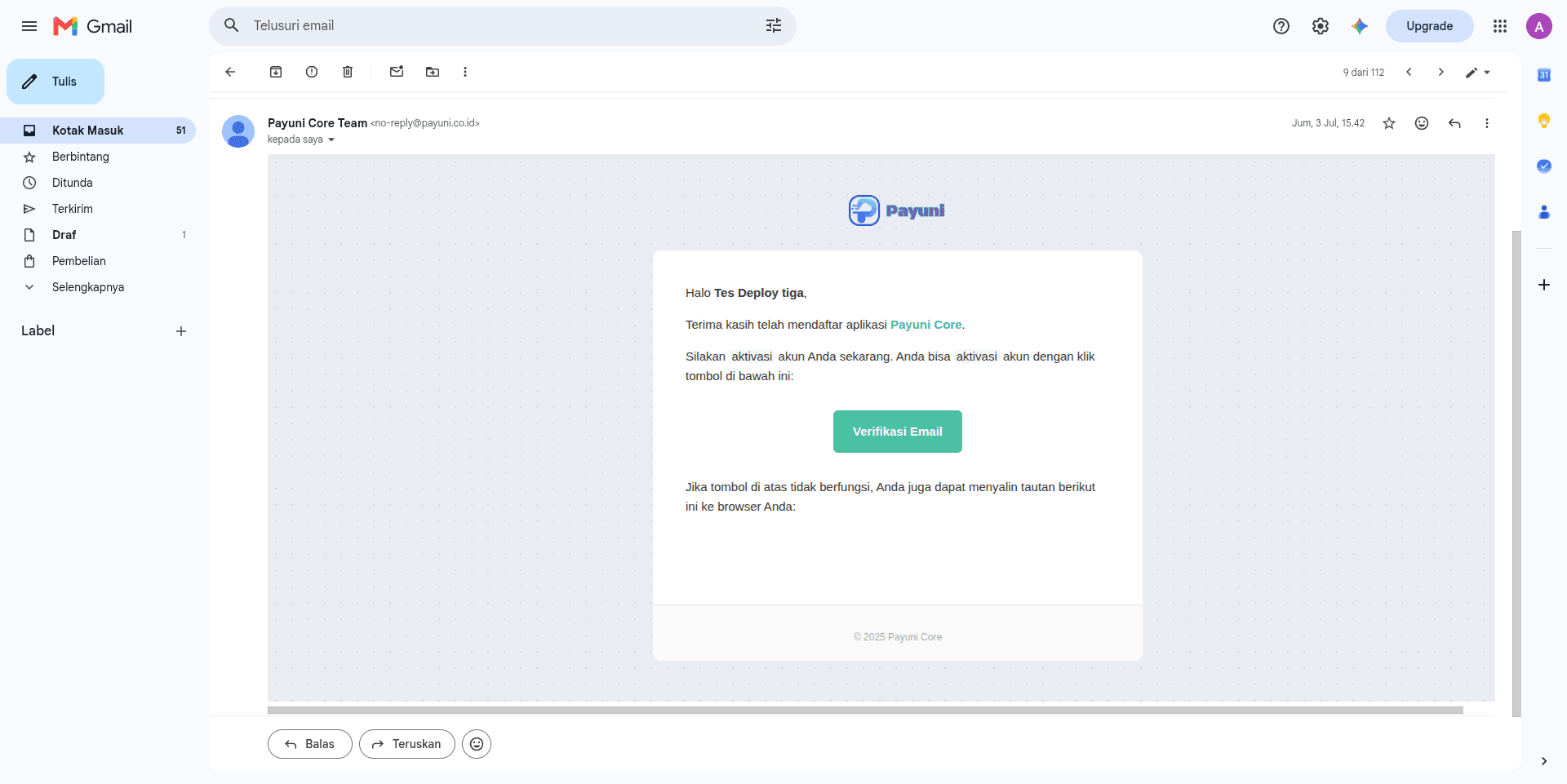 Verifikasi email pendaftaran