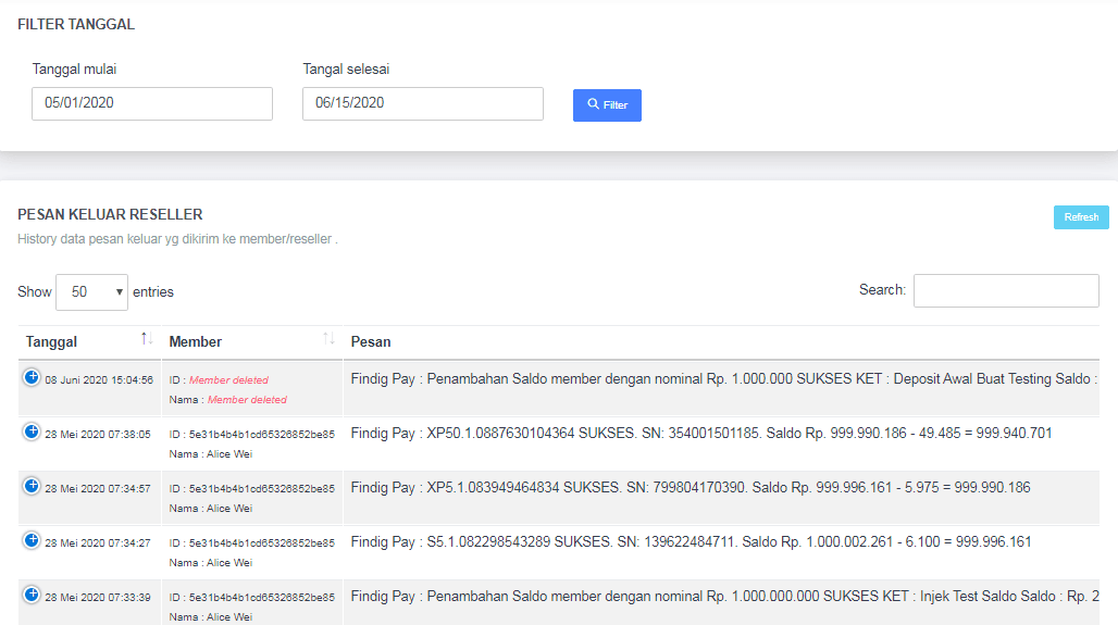 Pesan Keluar Reseller